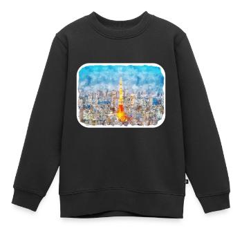 Tokyo Japan Aquarellskizze Gezeichnete Illustration - Kinder Premium Organic Sweatshirt - Schwarz - Vorne - AI Model Kid Female (0cm)