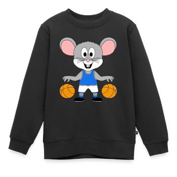 BASKETBALL - MAUS - SPORT - TIER - KIND - BABY - Kinder Premium Organic Sweatshirt - Schwarz - Vorne - AI Model Kid Female (0cm)