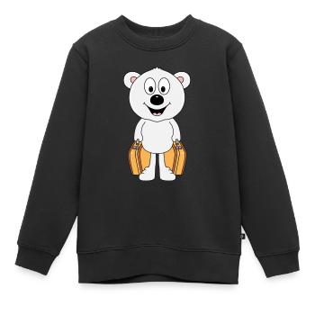EISBÄR - KOFFER - REISE - URLAUB - AUSWANDERER - Kinder Premium Organic Sweatshirt - Schwarz - Vorne - AI Model Kid Female (0cm)