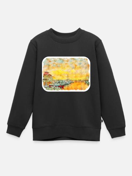 Malaysia Aquarellskizze Handgezeichnete Illustration - Kinder Premium Organic Sweatshirt - Schwarz