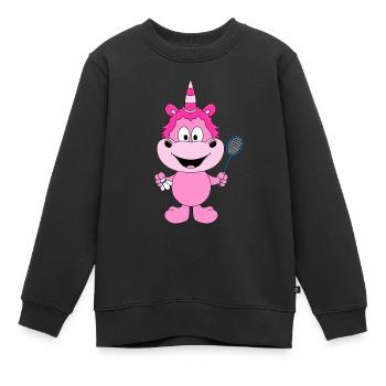 EINHORN - FEDERBALL - BADMINTON - SPORT - FUN - Kinder Premium Organic Sweatshirt - Schwarz - Vorne - AI Model Kid Female (0cm)