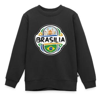Brasilia Brasilien Flagge Abzeichen Reise Souvenir Briefmarke - Kinder Premium Organic Sweatshirt - Schwarz - Vorne - AI Model Kid Female (0cm)