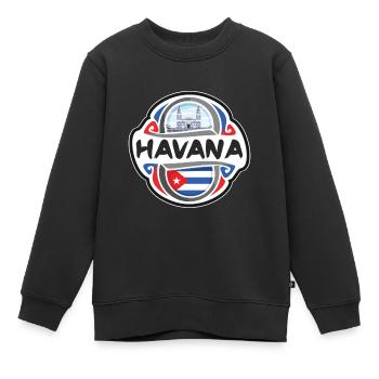 La Havane Cuba Drapeau Badge Voyage Souvenir Timbre - Sweat Premium enfant bio - noir - Devant - AI Model Kid Female (0cm)