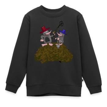 Deux taupes avec détecteur et bêche - Sweat Premium enfant bio - noir - Devant - AI Model Kid Female (0cm)