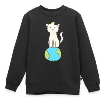 terre monde planète chat animal protection du climat - Sweat Premium enfant bio - noir - Devant - AI Model Kid Female (0cm)