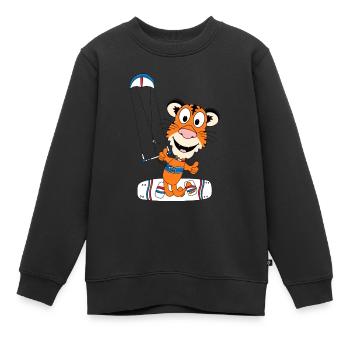 KITESURFER - KITEN - KITE - KITESURFEN - TIGER - Kinder Premium Organic Sweatshirt - Schwarz - Vorne - AI Model Kid Female (0cm)