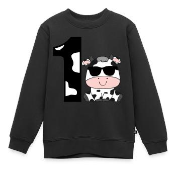 Erster Erste 1. Geburtstag Kuh Motiv Baby Mädchen - Kinder Premium Organic Sweatshirt - Schwarz - Vorne - AI Model Kid Female (0cm)