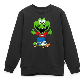 KROKODIL - SAKTEBOARD - FUNSPORT - TIERISCH - Kinder Premium Organic Sweatshirt - Schwarz - Vorne - AI Model Kid Female (0cm)