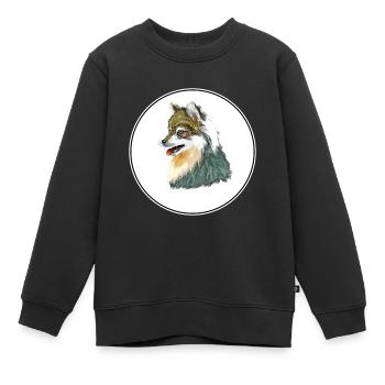Alaskan Klee Kai Dog Aquarelle Illustration - Sweat Premium enfant bio - noir - Devant - AI Model Kid Female (0cm)