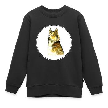 Illustration de l’aquarelle du chien Laika de Sibérie orientale - Sweat Premium enfant bio - noir - Devant - AI Model Kid Female (0cm)