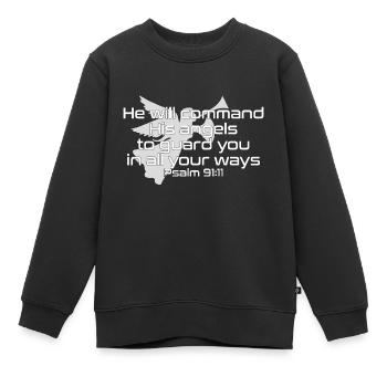 Christliches Design Er wird seinen Engel Psalm befehlen - Kinder Premium Organic Sweatshirt - Schwarz - Vorne - AI Model Kid Female (0cm)
