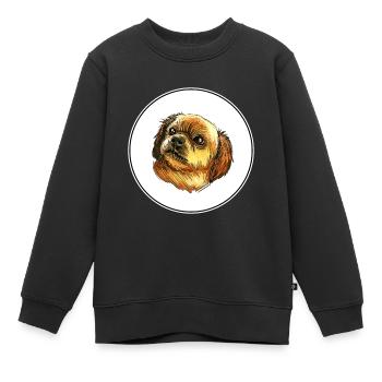 Tibetischer Spaniel Hund Aquarell Skizze Illustration - Kinder Premium Organic Sweatshirt - Schwarz - Vorne - AI Model Kid Female (0cm)