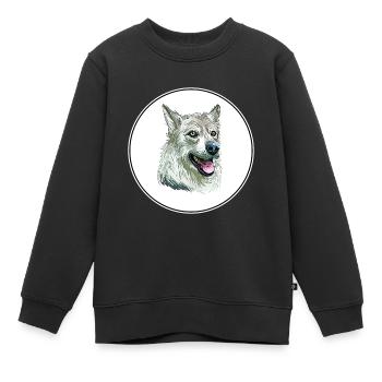 Illustration de l’aquarelle du chien Laika de Sibérie occidentale - Sweat Premium enfant bio - noir - Devant - AI Model Kid Female (0cm)