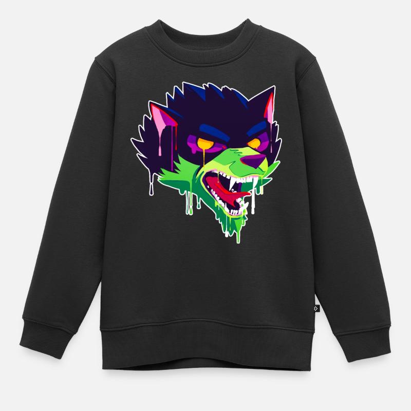 Un beau et effrayant design de dessin animé wolf - Sweat Premium enfant bio - noir