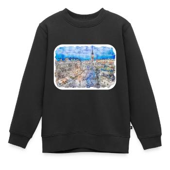 Krakau Polen Aquarellskizze Gezeichnete Illustration - Kinder Premium Organic Sweatshirt - Schwarz - Vorne - AI Model Kid Female (0cm)