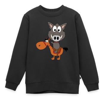 WILDSCHWEIN - PFERD - REITEN - TIERISCH - Kinder Premium Organic Sweatshirt - Schwarz - Vorne - AI Model Kid Female (0cm)