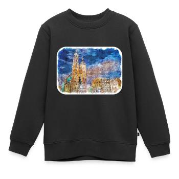 Krakau Polen Aquarell Skizze Illustration - Kinder Premium Organic Sweatshirt - Schwarz - Vorne - AI Model Kid Female (0cm)