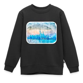 Shanghai China Aquarell Skizze Illustration - Kinder Premium Organic Sweatshirt - Schwarz - Vorne - AI Model Kid Female (0cm)