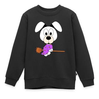 HUND - HEXENBESEN - HEXE - HALLOWEEN - TIER - FUN - Kinder Premium Organic Sweatshirt - Schwarz - Vorne - AI Model Kid Female (0cm)