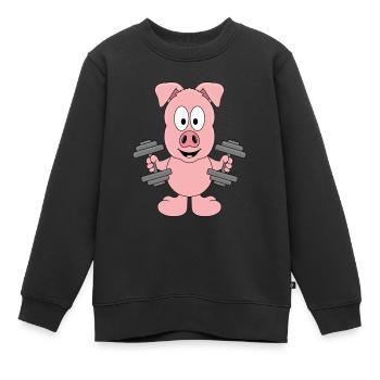 SCHWEIN - FITNESS - SPORT - HANTELN - GEWICHTHEBEN - Kinder Premium Organic Sweatshirt - Schwarz - Vorne - AI Model Kid Female (0cm)