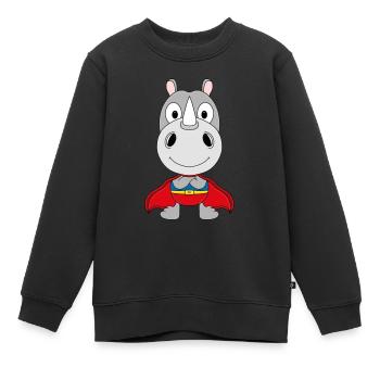 SUPERHELD - NASHORN - TIER - KIND - BABY - FUN - Kinder Premium Organic Sweatshirt - Schwarz - Vorne - AI Model Kid Female (0cm)