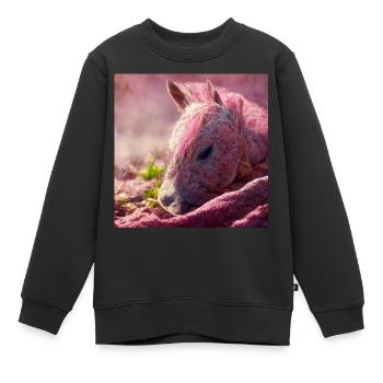 Bébé cheval couché sur le sol Rosa III - Sweat Premium enfant bio - noir - Devant - AI Model Kid Female (0cm)
