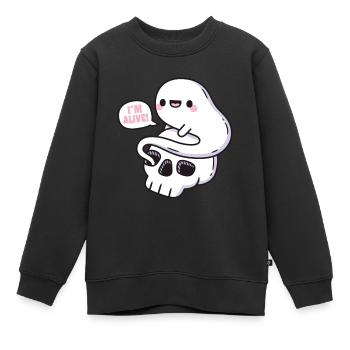 Fantôme mignon et crâne im vivant drôle - Sweat Premium enfant bio - noir - Devant - AI Model Kid Female (0cm)