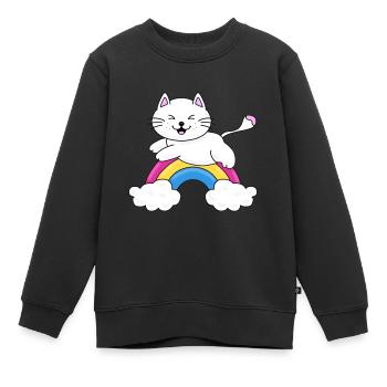 KATZE - REGENBOGEN - TIER - KIND - BABY - FUN - Kinder Premium Organic Sweatshirt - Schwarz - Vorne - AI Model Kid Female (0cm)