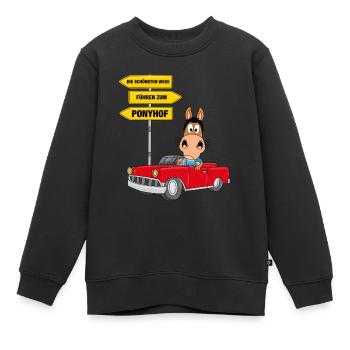 DIE SCHÖNSTEN WEGE FÜHREN ZUM PONYHOF - PFERD - Kinder Premium Organic Sweatshirt - Schwarz - Vorne - AI Model Kid Female (0cm)