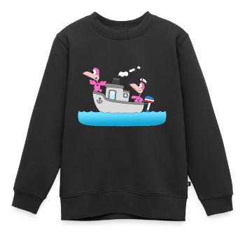 FLAMINGOS - BOOT - SCHIFF - LIEBE - SEEFAHRER - Kinder Premium Organic Sweatshirt - Schwarz - Vorne - AI Model Kid Female (0cm)