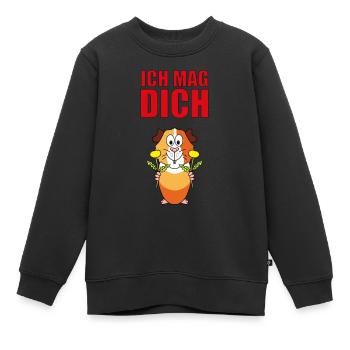 MEERSCHWEINCHEN - BLUMEN - LIEBE - ICH MAG DICH - Kinder Premium Organic Sweatshirt - Schwarz - Vorne - AI Model Kid Female (0cm)