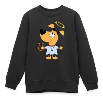 HUND - ENGEL - HIMMEL - HARFE - HEILIGENSCHEIN - Kinder Premium Organic Sweatshirt - Schwarz - Vorne - AI Model Kid Female (0cm)