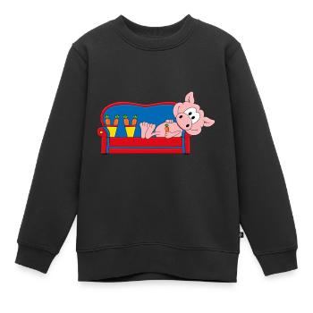 SCHWEIN - SOFA - WOCHENENDE - URLAUB - FERIEN - Kinder Premium Organic Sweatshirt - Schwarz - Vorne - AI Model Kid Female (0cm)