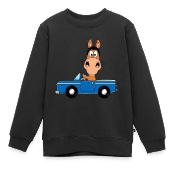 PFERD - PONY - AUTO - TIER - TIERISCH - Kinder Premium Organic Sweatshirt - Schwarz - Vorne - AI Model Kid Female (0cm)