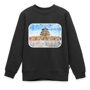 Peking China Aquarell Skizze Illustration - Kinder Premium Organic Sweatshirt - Schwarz - Vorne - AI Model Kid Female (0cm)