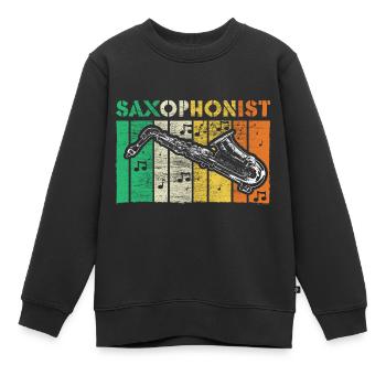 Saxophon Blasinstrument Musical Geschenkidee - Kinder Premium Organic Sweatshirt - Schwarz - Vorne - AI Model Kid Female (0cm)