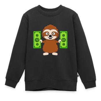 FAULTIER - GELD - TIER - TIERISCH - Kinder Premium Organic Sweatshirt - Schwarz - Vorne - AI Model Kid Female (0cm)