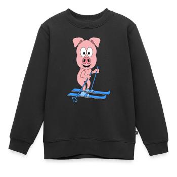 PISTENSAU - SCHWEIN - SAU - SKI - SKIFAHRER - Kinder Premium Organic Sweatshirt - Schwarz - Vorne - AI Model Kid Female (0cm)