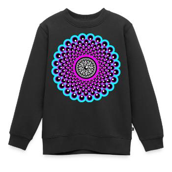 Neon Mandala in pink und baby blau im Goa Style - Kinder Premium Organic Sweatshirt - Schwarz - Vorne - AI Model Kid Female (0cm)
