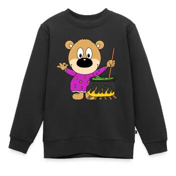 TEDDYBÄR - BÄR - TEDDY - HEXE - HALLOWEEN - Kinder Premium Organic Sweatshirt - Schwarz - Vorne - AI Model Kid Female (0cm)