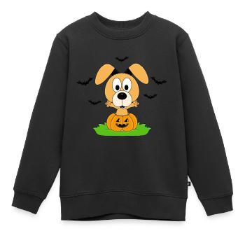 HUND - HALLOWEEN - KÜRBIS - FLEDERMÄUSE - Kinder Premium Organic Sweatshirt - Schwarz - Vorne - AI Model Kid Female (0cm)