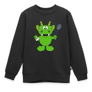 DRACHE - FEDERBALL - SPORT - BADMINTON - TIER - Kinder Premium Organic Sweatshirt - Schwarz - Vorne - AI Model Kid Female (0cm)