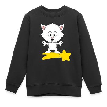 KATZE - KATER - STERNSCHNUPPE - TIERISCH - Kinder Premium Organic Sweatshirt - Schwarz - Vorne - AI Model Kid Female (0cm)