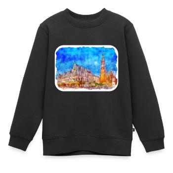 Krakau Polen Aquarell Skizze Illustration - Kinder Premium Organic Sweatshirt - Schwarz - Vorne - AI Model Kid Female (0cm)