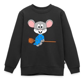 MAUS - HEXE - HEXENBESEN - HALLOWEEN - BABY - Kinder Premium Organic Sweatshirt - Schwarz - Vorne - AI Model Kid Female (0cm)