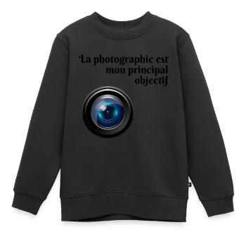 La photographie est mon principal objectif - Sweat Premium enfant bio - noir - Devant - AI Model Kid Female (0cm)