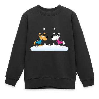 HUNDE - SCHNEEBALLSCHLACHT - TIERE - FUN - SCHNEE - Kinder Premium Organic Sweatshirt - Schwarz - Vorne - AI Model Kid Female (0cm)