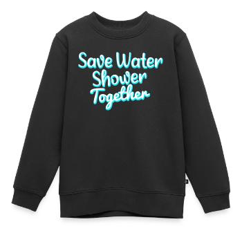 bespaar water douche samen - Kinder Premium sweater biologisch - zwart - Voor - AI Model Kid Female (0cm)