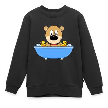 BADEWANNE - TEDDY - BÄR - TEDDYBÄR - Kinder Premium Organic Sweatshirt - Schwarz - Vorne - AI Model Kid Female (0cm)