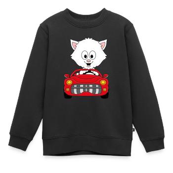KATZE - AUTO - CABRIO - TIER - TIERISCH - Kinder Premium Organic Sweatshirt - Schwarz - Vorne - AI Model Kid Female (0cm)